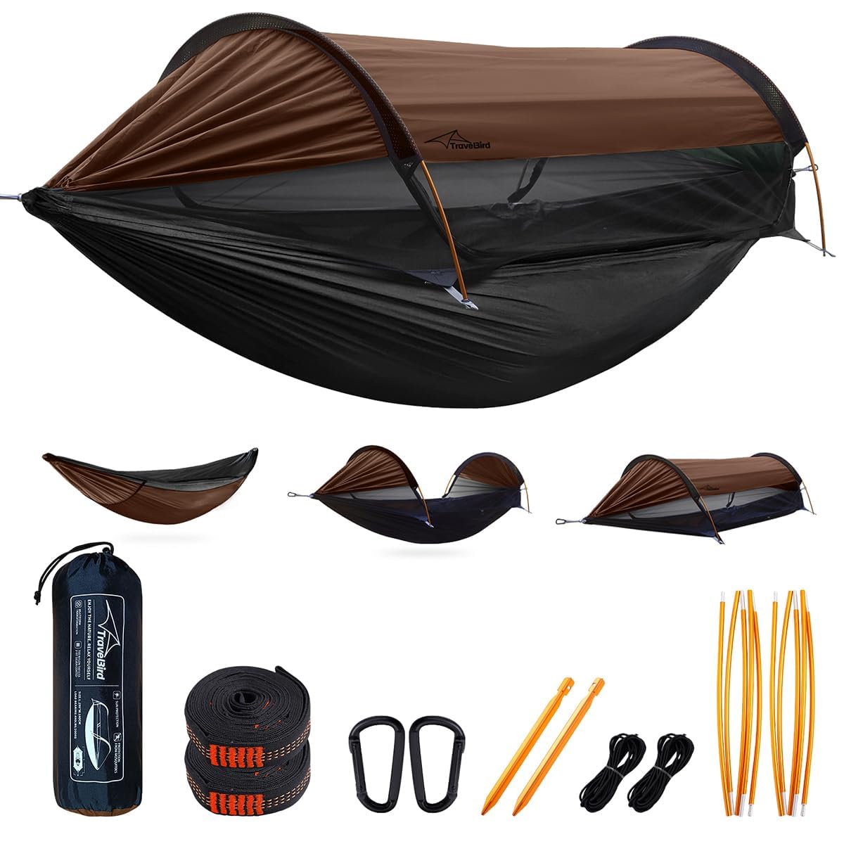 Hamac de Camping avec Moustiquaire et Pare-Soleil, 290 x 140 cm, Hamacs Suspendus Légers Multi-Modes avec Sangles d'arbre, Tente de Sol pour L'extérieur, La Randonnée et Le Camping