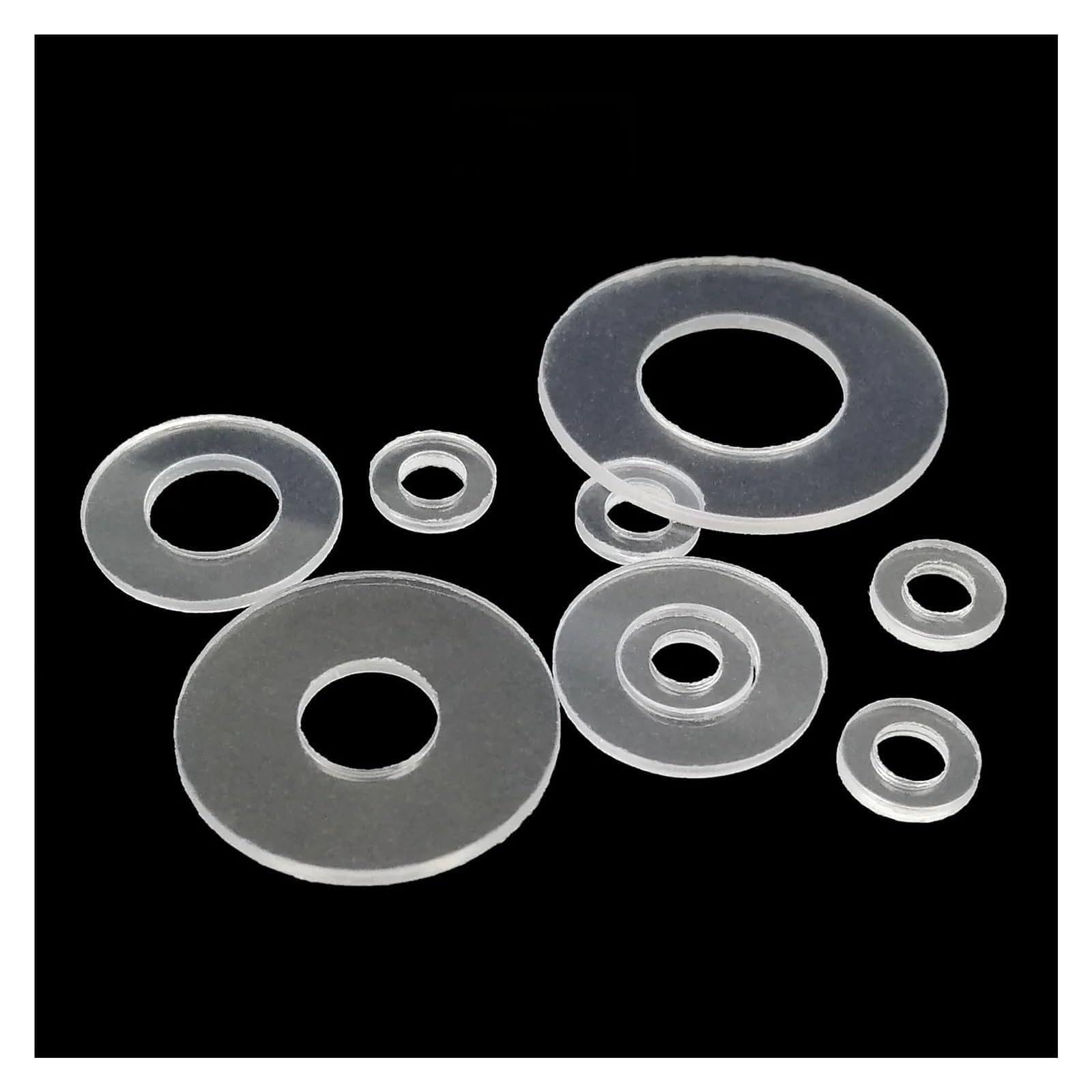 Arandelas Arandelas surtidas (100 unidades, M1,6, M2, M2,5, M3, M4, M5, M6, M8, M10, M12), de plástico blando/duro, PVC transparente, aislantes, anillos lisos, almohadillas, espaciadores, juntas plana