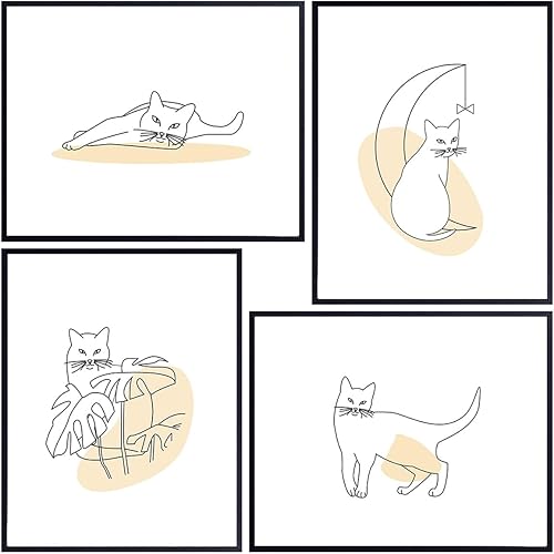 Mid-Century Modern Wall Art - Cat Wall Decor - Cat Lover Gifts for Women - Abstract Minimalist Wall Collage Posters - Aesthetic Line Art Room Decor Mid-Century Modern Wall Art - Cat Wall Decor - Cat Lover Gifts for Women - Abstract Minimalist Wall Collage Posters - Aesthetic Line Art Room Decor