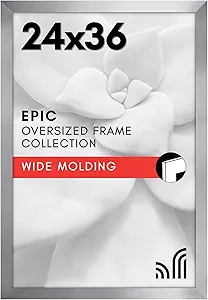 Americanflat 24x36 Poster Frame with Polished Plexiglass - Silver Picture Frame - Wide Photo Frames Made of Engineered Wood for Vertical or Horizontal Wall Display - Epic Collection - Silver
