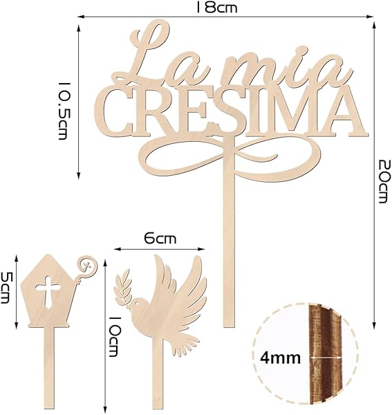 3pcs Topper Torta La Mia Cresima Legno, Cake Topper Comunione con Piccione Stele Croce, Addobbi Torta Cresima per Bambini Decorazione Torta Cupcake Battesimo Festa - 2
