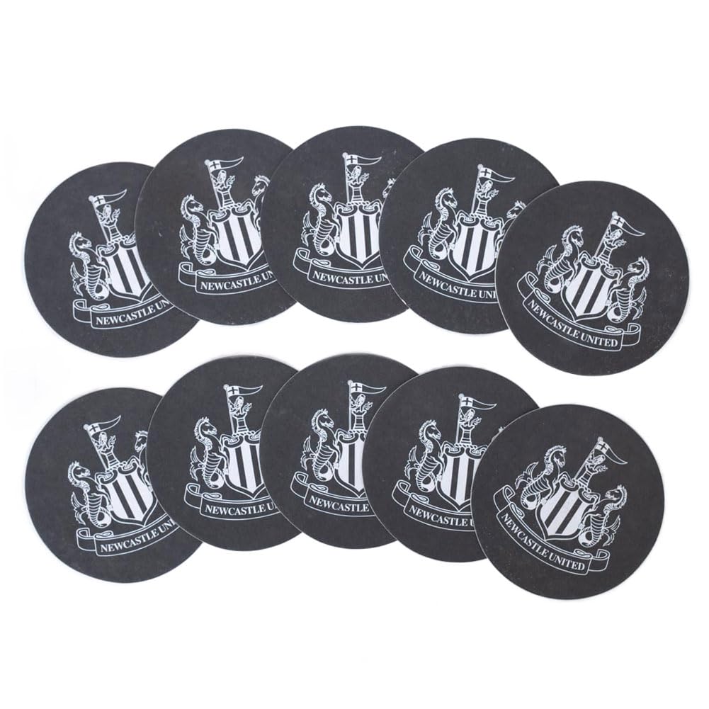 Newcastle United Drinks Coasters, Black with White Crest, 9.5cm Diameter, Pack of 10, Official Licensed Product