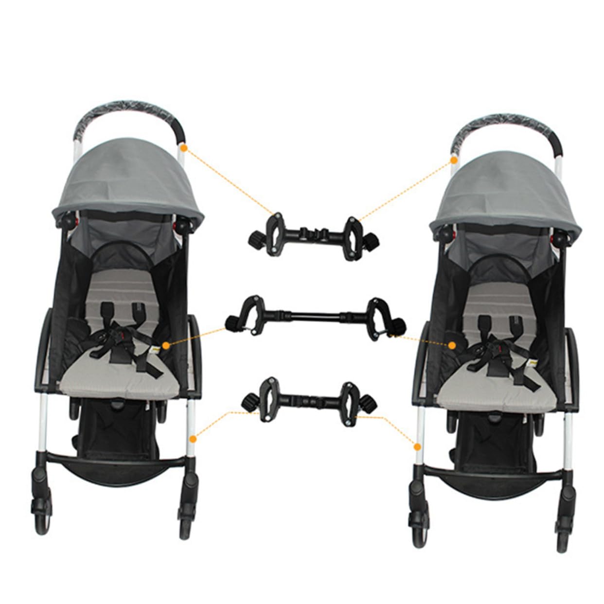 Connecteurs pour Poussettes Bébé 3 Pièces en Fer et Plastique Noir Adaptateurs pour Relier Deux Poussettes Simples Usage Extérieur