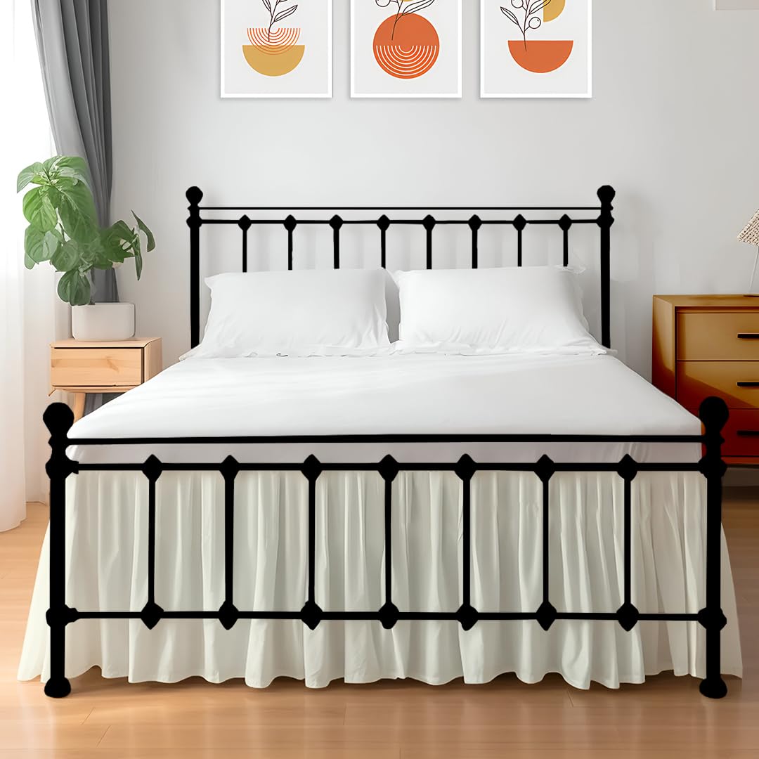 Shreem Linen Ruffled Bed Skirt with Split Corners, Gathered Style, 100% Microfiber, 24-Inch Drop, Dust Ruffle Bedskirt with Platform, Full, Ivory