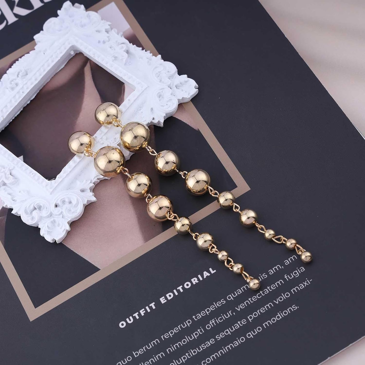 Boho Metal Ball Drop Earrings Gold Ball Tassel Dangle Earrings Metal Long Bead Chain Earrings Long Brass Tassel Stud Earrings Jewelry for Women - Image 3