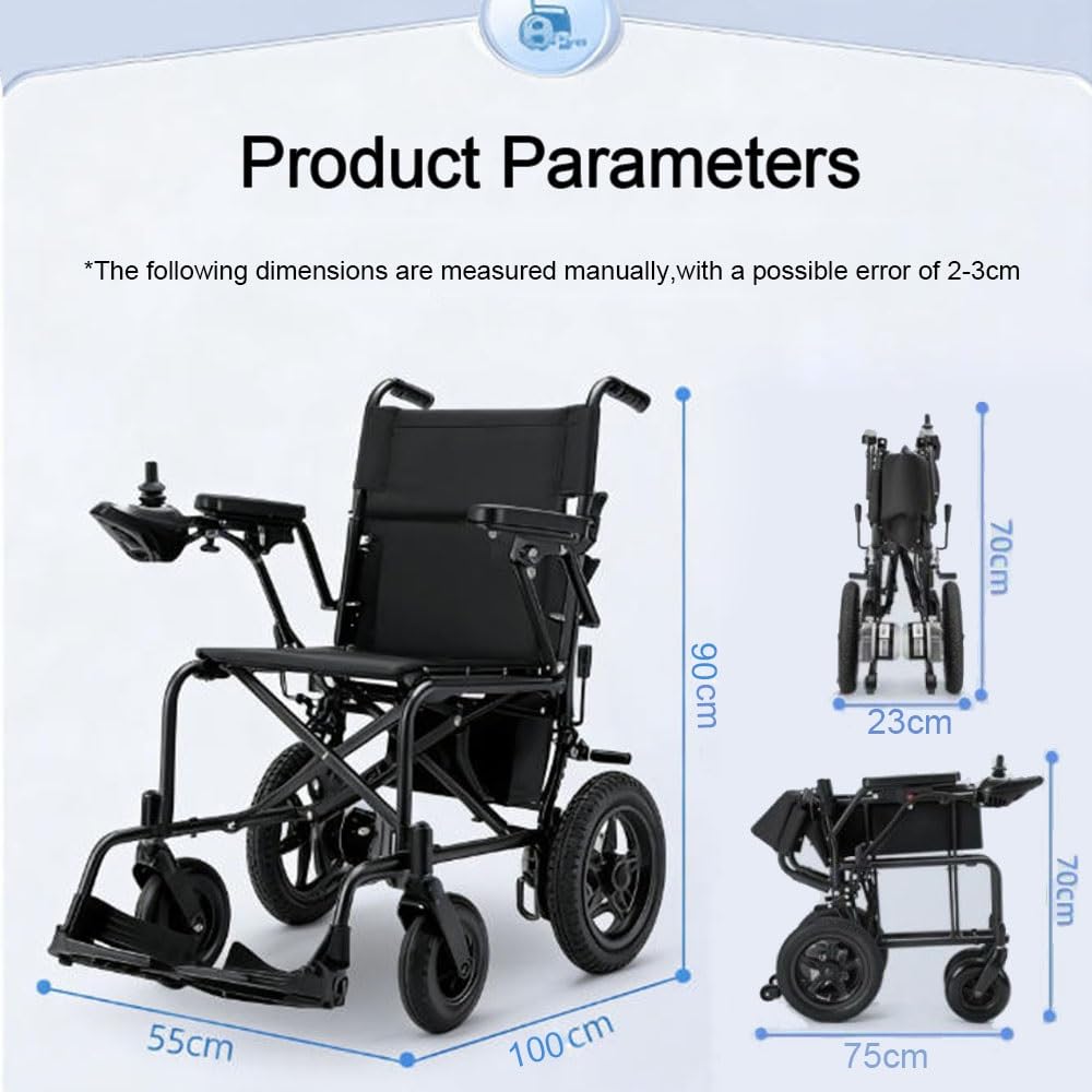 Silla de ruedas eléctrica plegable y ligera para adultos, con mando a distancia, motor de 500 W, batería extraíble de 20 Ah, autonomía de 30 km, capacidad de 100 kg, fácil de transportar.