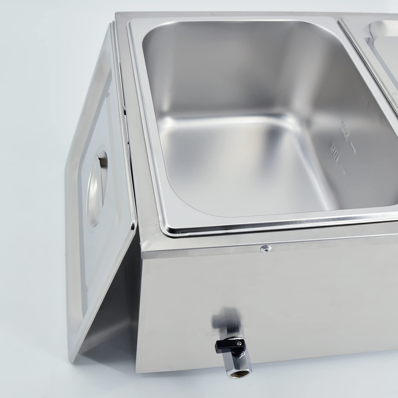 TAIMIKO Bain Marie électrique en Acier Inoxydable 220-240V 1500W Commercial Chauffe Plat 2 Bacs Casseroles avec Robinet de vidange Contrôle de la température