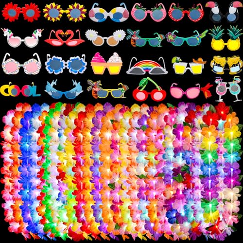 Sherr 48 Pcs Light up Hawaiian Party Supplies 24 LED Leis and 24 Sunglasses