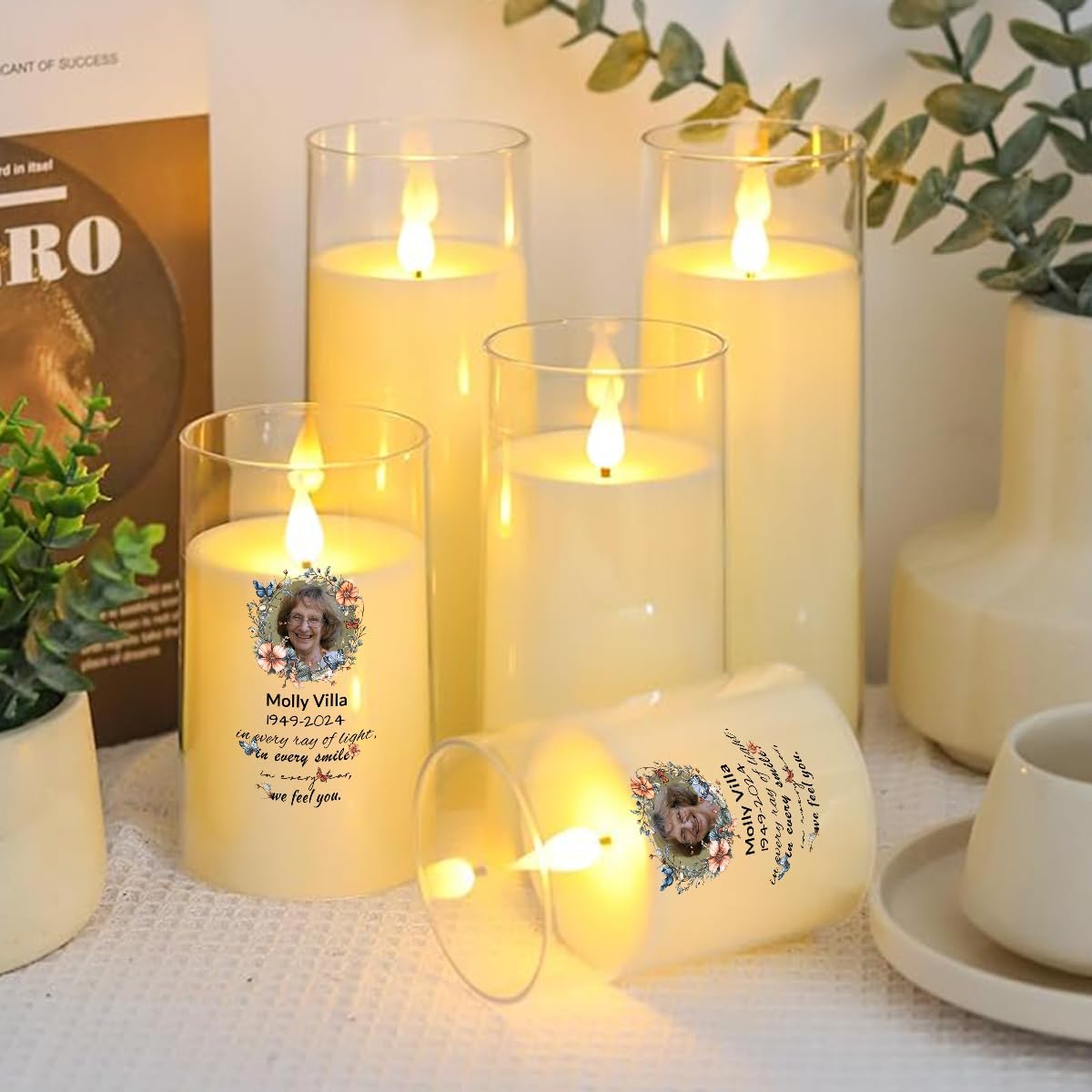 Custom Electric Candles Memorial, Personalized RIP Flameless Candles Photo Name Date Quotes,Customizable LED Battery Powered Pillar Candle, In Love Memory of Candles [Battery Not Included]