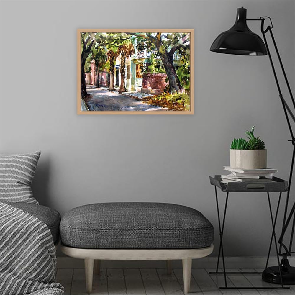 VERRE ART Printed Framed Canvas Painting for Home Decor Office Wall Studio Wall Living Room Decoration (22x14inch Wooden Floater) - Sunny Charleston South Carolina