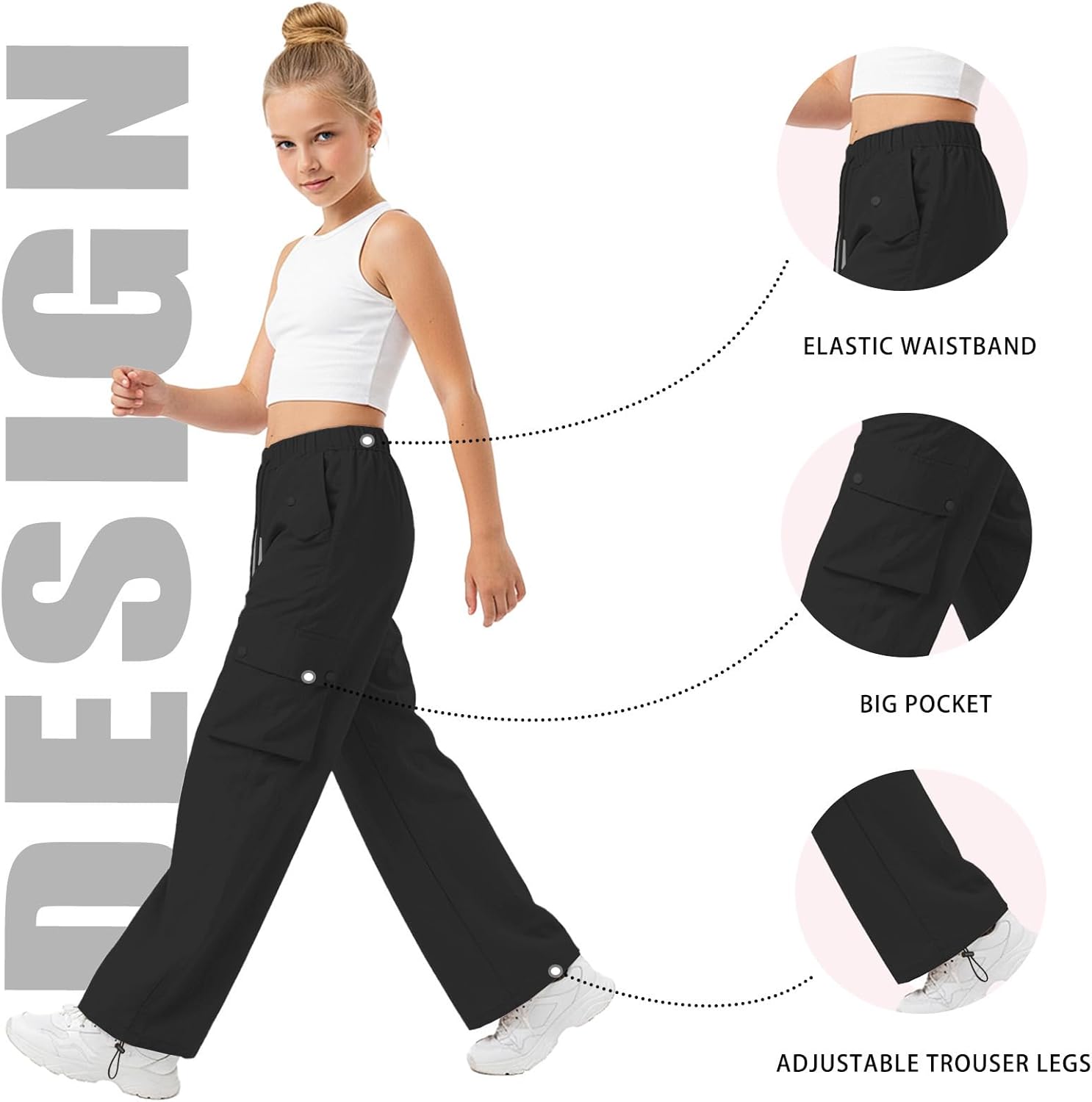 SANGTREE Parachute Cargo Pants Girls & Women's Y2K Baggy Waterproof Pants 90s Dance Outfit, 6 Years-2XL - Image 4