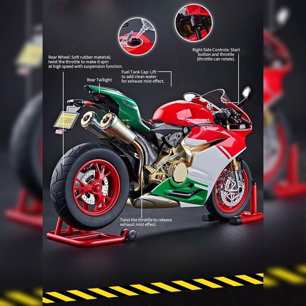 1/9 Alloy Motorcycle Model, with Ignition System Smoke Spray, Ornament Home Decor Gift for Adults Enthusiasts
