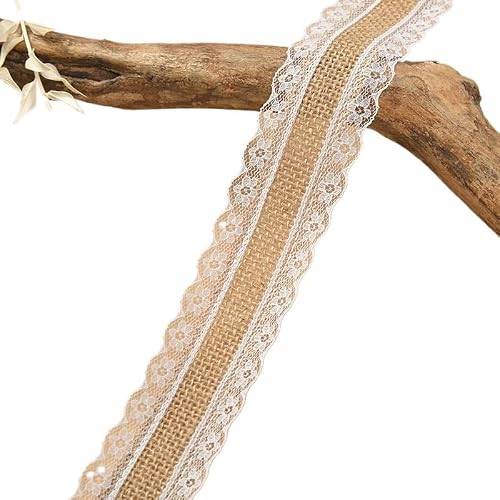 Jute Burlap Ribbon, Jute Burlap Ribbon With White Lace 2.5cm X 2m/5m