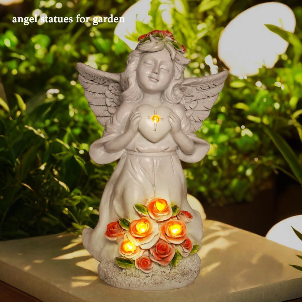 Solar Angel for Ouside Garden Statues, Solar Garden Angel Figurines Decorations Outdoor, Angel Gifts for Housewarming Birthday Thanksgiving Memorials, Resin, 8.7" Tall - Image 4