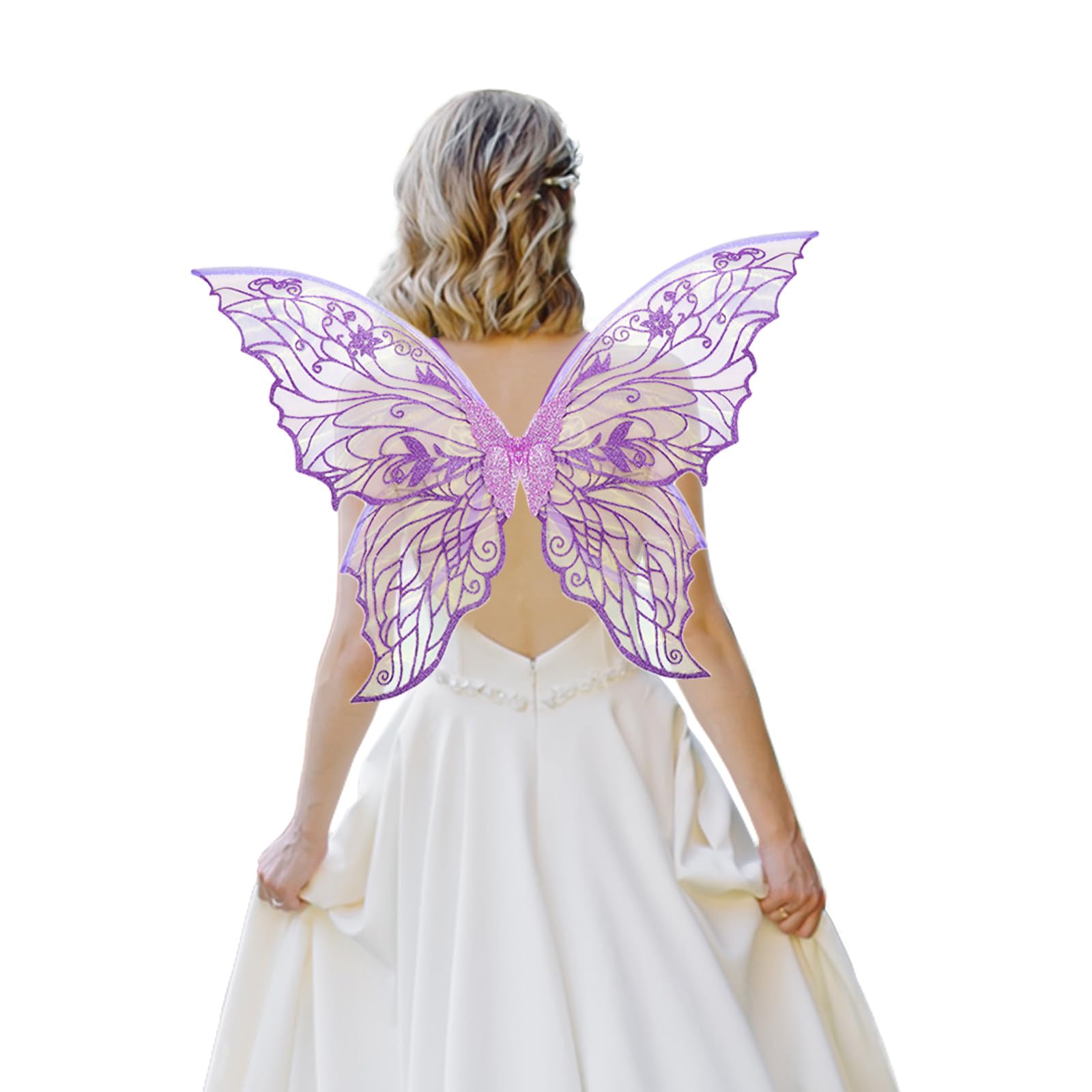 ALIBBON Fairy Wings Purple Transparent Fairy Wings Costume for Women, Spring Summer Butterfly Wings Princess Angel Elf Dress Up Accessories for Halloween Party Cosplay Costume Holiday Decorations