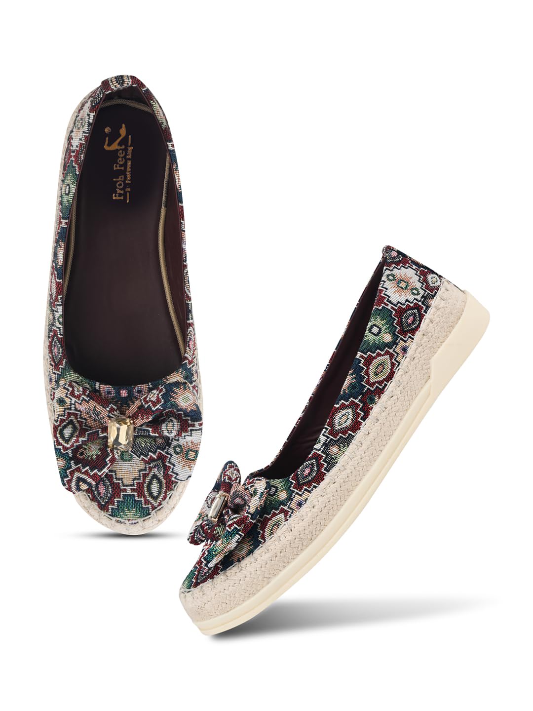 Froh Feet Women’s Ethnic Embroidered Loafers with Stylish Bow Detail and Comfortable Cushioned Sole-picture-48