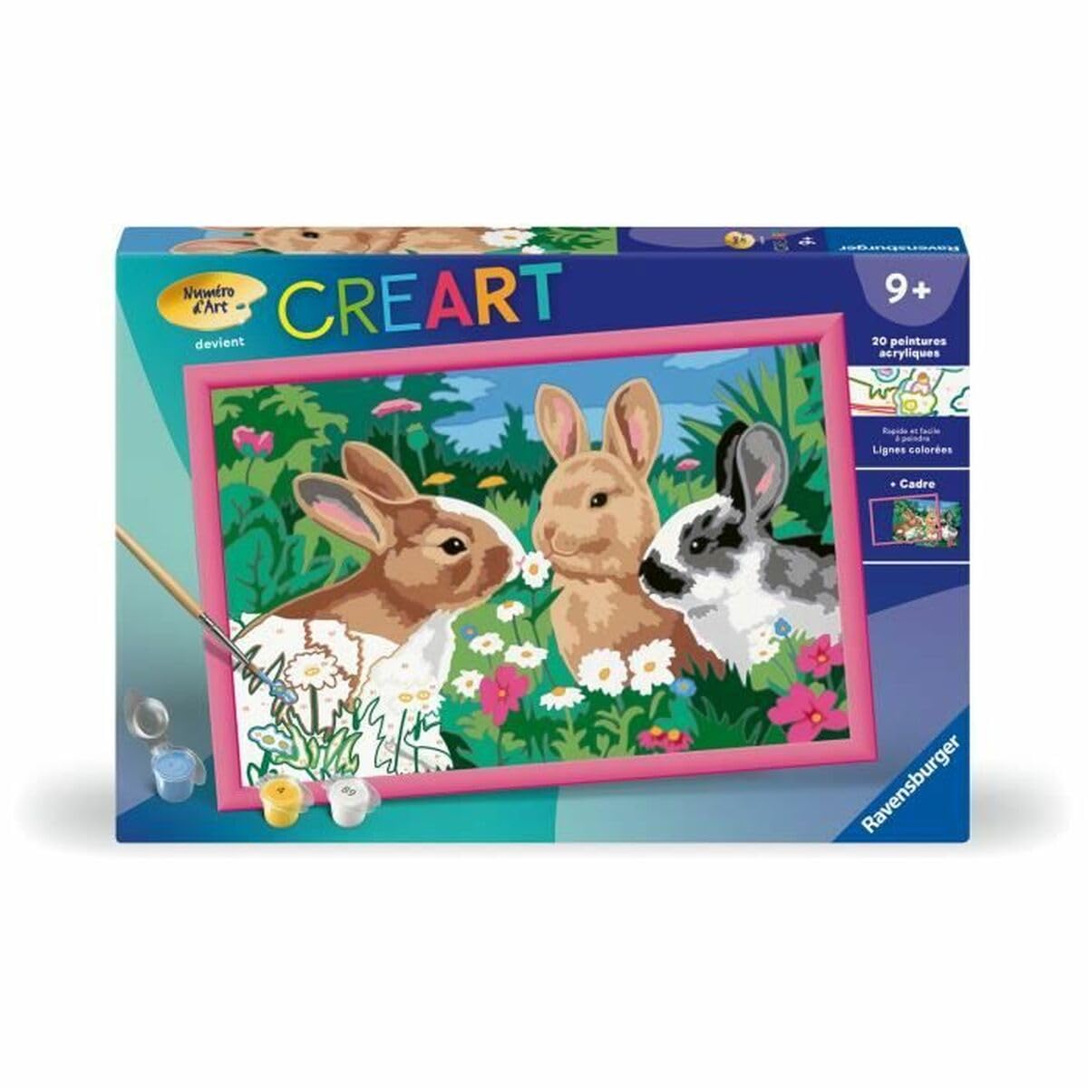 CreArt Kids 31x21 cm Lapins dans le pré, Peinture Kit par numéros Numéro d'Art, Des 9 ans, 25847, Ravensburger