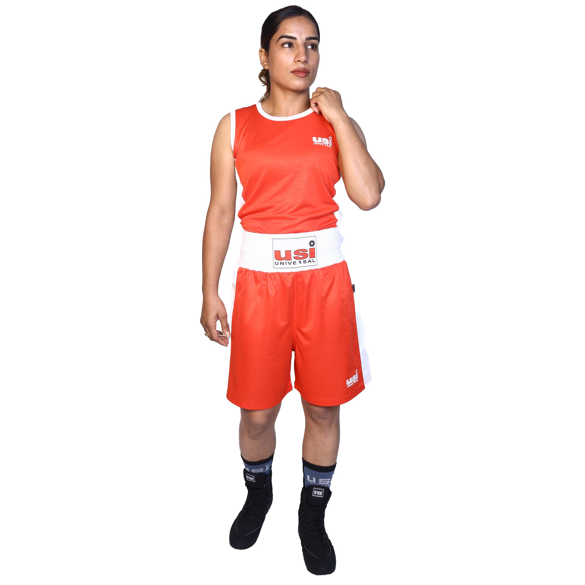USI UNIVERSAL Boxing Uniform Short & Vest Set, LSV Light Weight Sports Dress Boxing Suit Boxing Dress For Women Boxing Uniform With Vest & Shorts for Boxing (Red, 36) 3