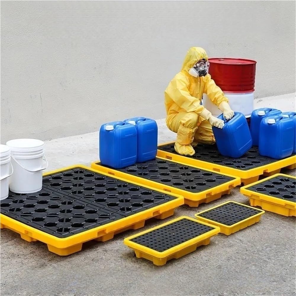 Leak Proof Anti Slip Grid Tray, Stackable Polyethylene with Drain Anti Slip, Industrial Spil Containment Pallet for Materials Storage(Large)