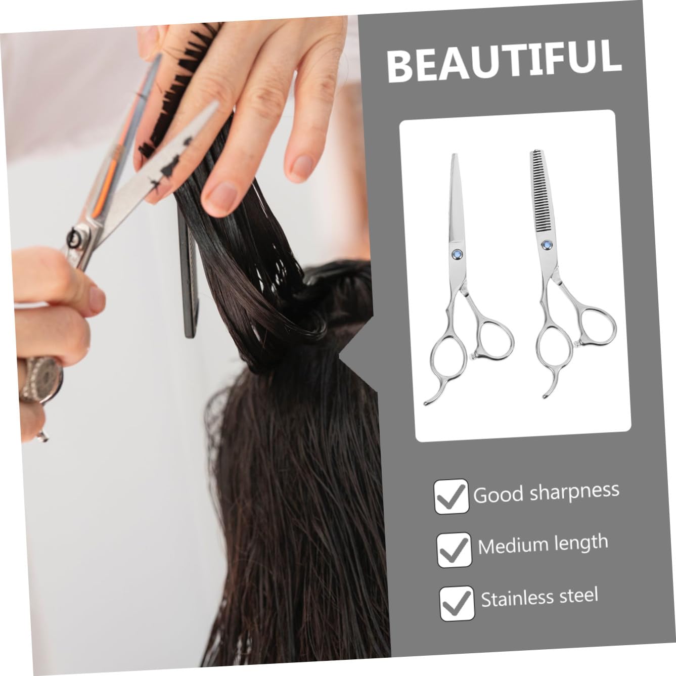 Healeved Ciseaux de Coiffure Argenté 2 Pièces en Acier Inoxydable Ensemble Professionnel Poignée Créative Anti-accroche pour Gauchers pour Usage Amateur et Professionnel