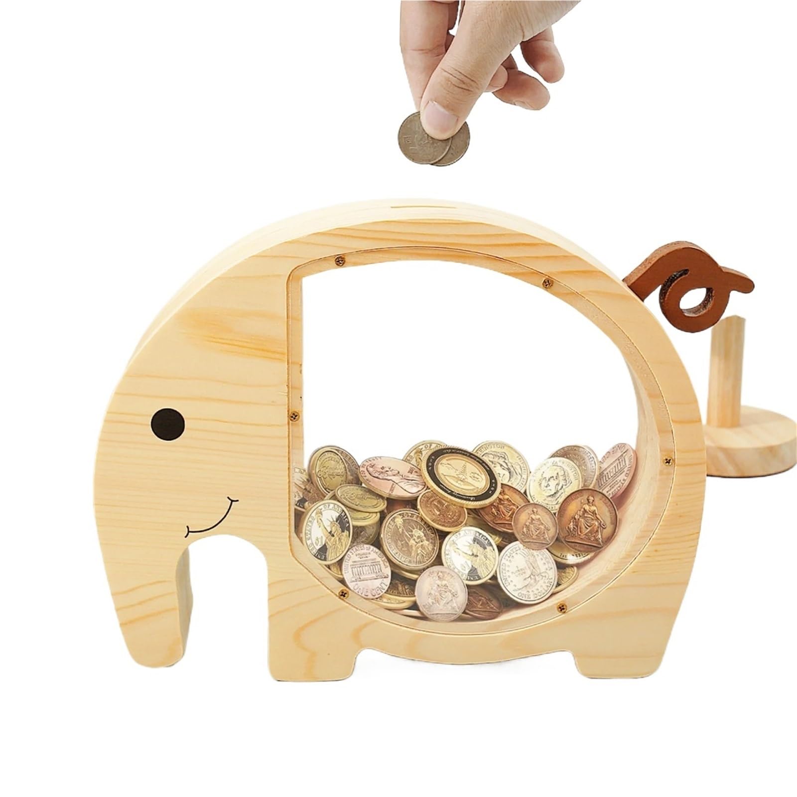 Tirelire en Bois en Forme d'éléphant avec Panneau Transparent, Tirelire réutilisable, Tirelire décorative, Jolie boîte d'épargne personnalisée
