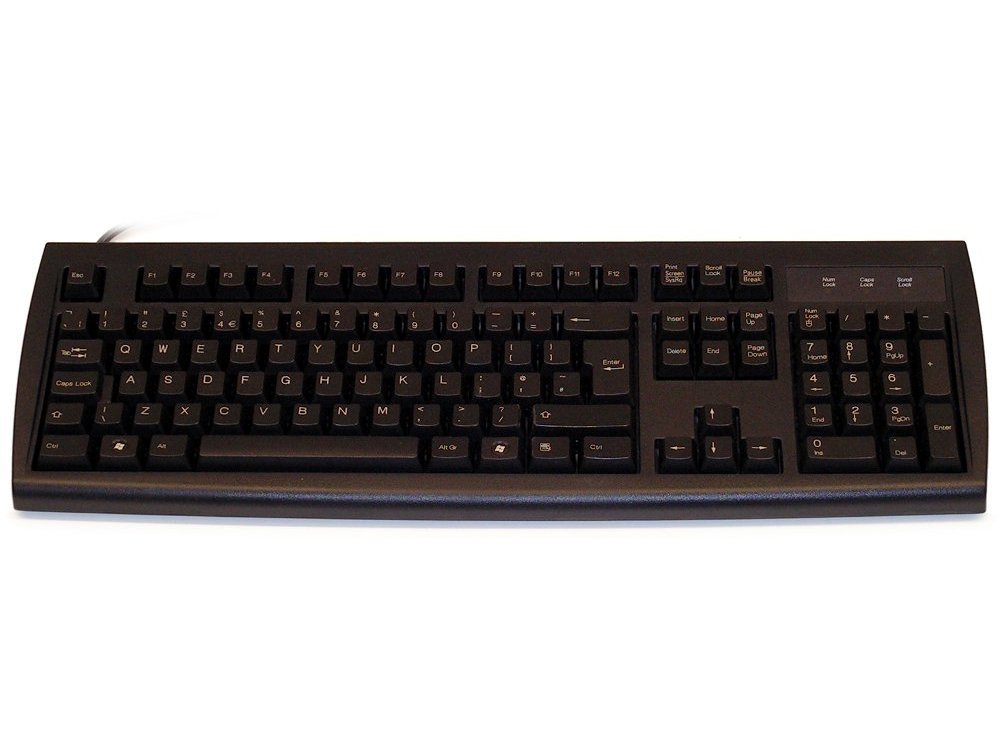 Low noise, non-reflective black USB keyboard