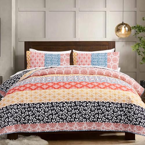 SLEEPBELLA Queen/King/Cal King Quilt 3Pcs,Bohemian and Boho Leaves Pattern on