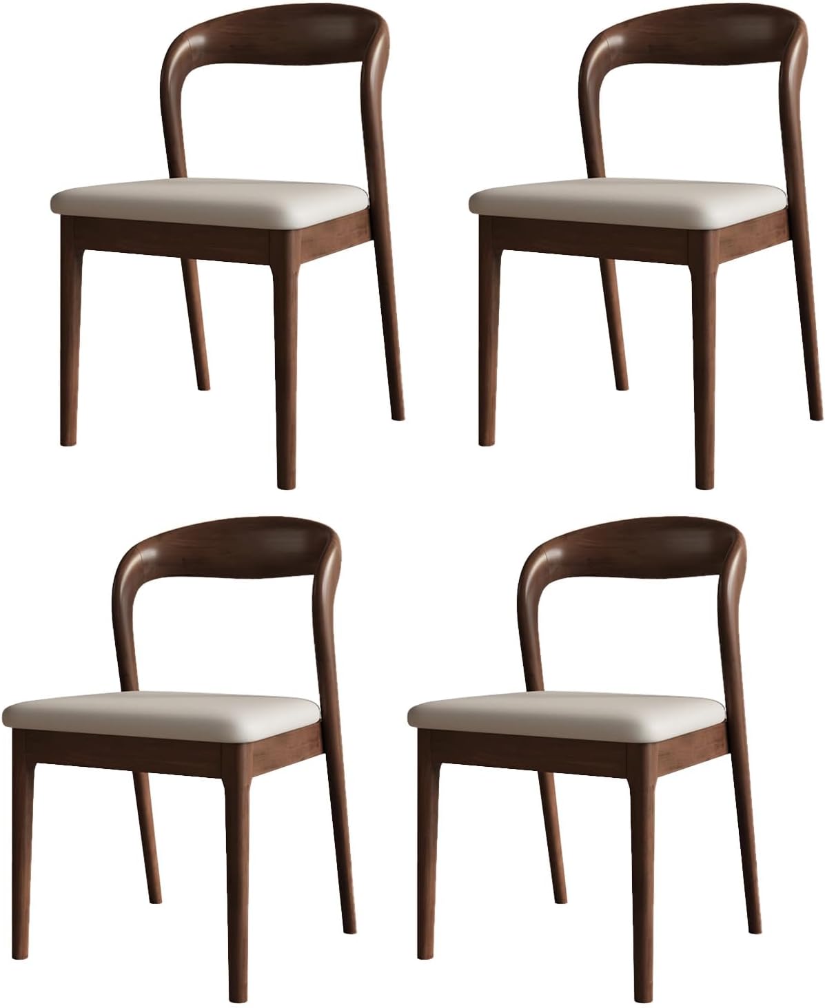 Wooden Dining Chairs Set of 4,Modern Mid Century Accent Chairs with Ergonomic Back, Easy to Store Modern Armless Chairs w/Hard Oak Frame & Waterproof Leather for Restaurant, Ebony/Orange Leather