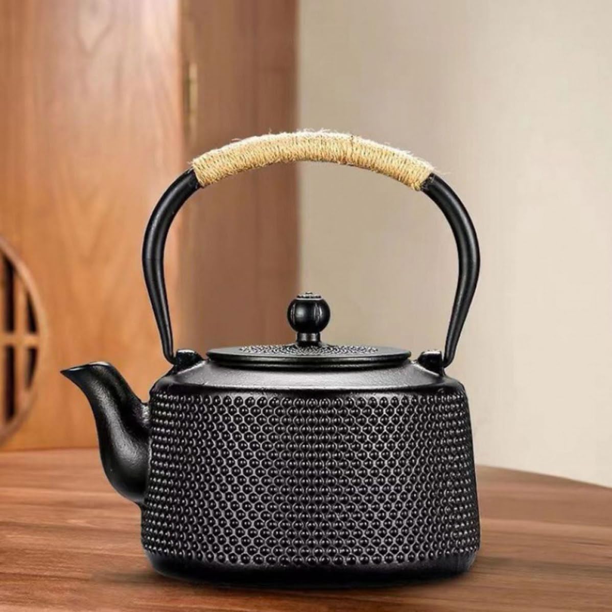 NOLITOY Tetera de Hierro Infusor, Tetera de Hierro Tetsubin, 900ml, Negra, Infusor para Hojas Sueltas, Pequeña, para Oficinas y Hoteles