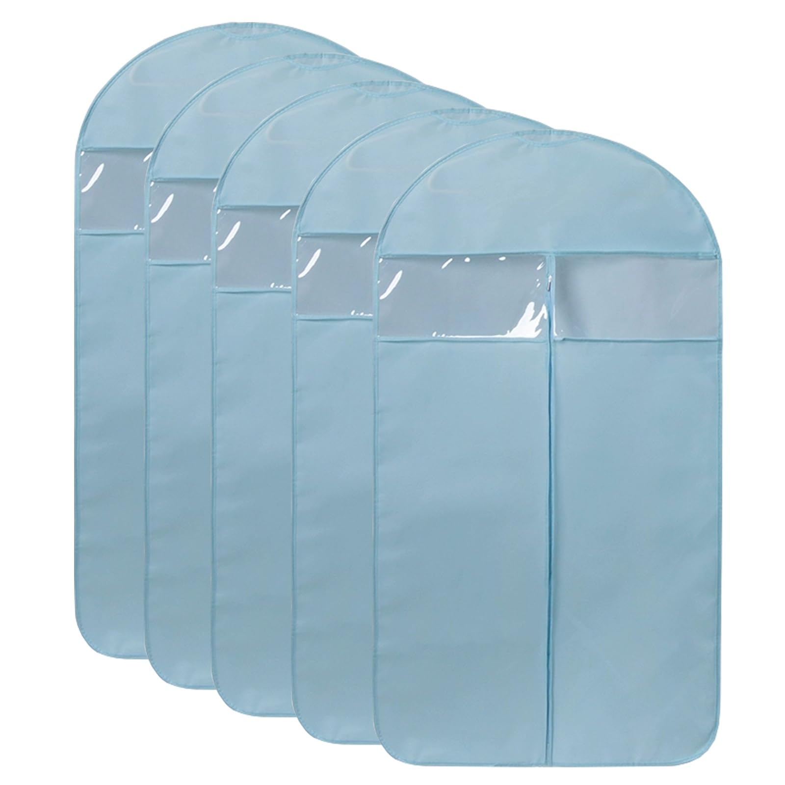 5 Pcs Breathable Non-Woven Garment Bags With Transparent Window - Hanging Suit Covers For Closet Storage & Clothing Protection(Blue,60 * 90cm)
