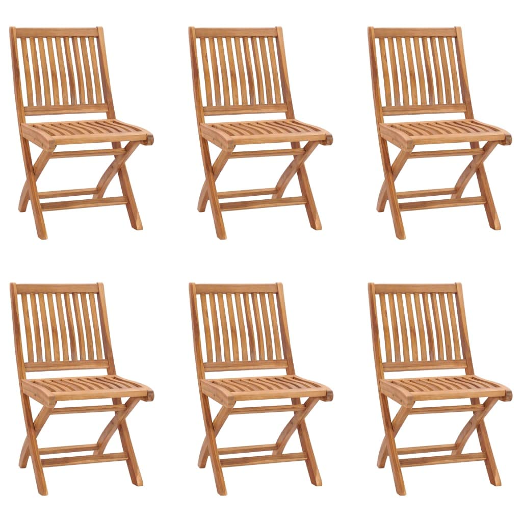 Set di mobili da giardino in teak massiccio, 7 pezzi, sedie pieghevoli con sedili e schienali curvi, foro per ombrellone, fino a 110 kg per seduta