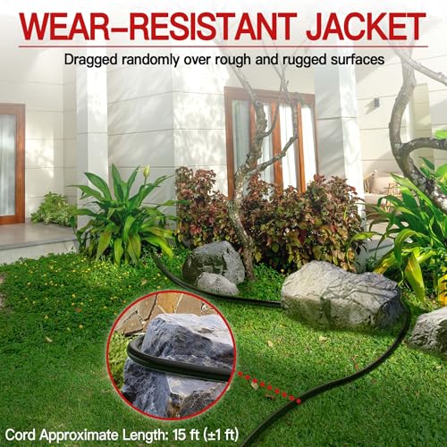 Image of Skrizcable 16 /3 13A 125V 1625W 15 FT Outdoor Extension Cord Waterproof, Weatherproof & Flame Retardant Black 3 Prong Power Cord Outside for Lawn & Garden,125 VAC 16AWG SJTW, ETL Listed