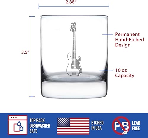 Miniatura 10 de Electric Bass Rocks Glass - Music Gifts for Bass Players, Teachers and Musical Accessories for Musicians that Play Bass Guitar - 10.25 Oz Glasses