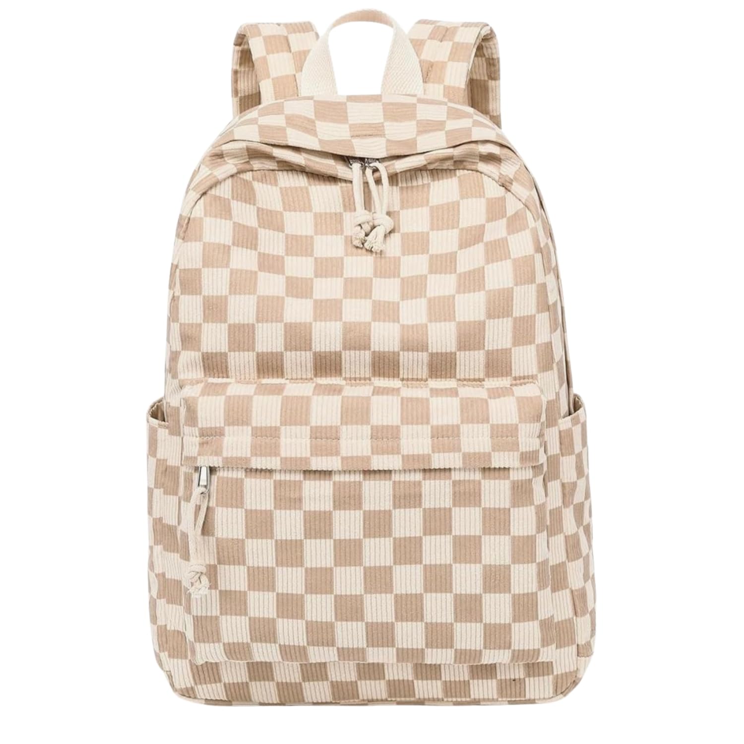 Checkered Backpack for Women & Girls | Aesthetic School College Travel Bag | Lightweight Ribbed Backpack with Front Pocket-image-16