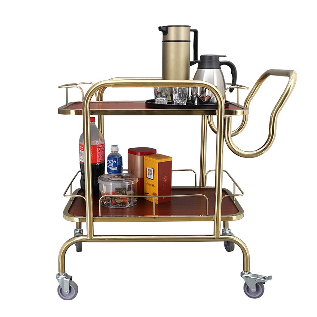 Carrello in Legno e Metallo a 2 Ripiani, Carrello da Cucina, Carrello portaoggetti con Ruote bloccabili per la casa, Carrello da Bar, Carrello per Bevande