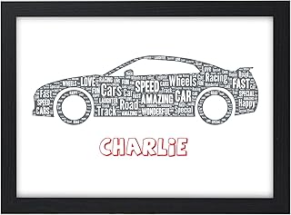 Personalised Racing Car Gifts for Boys - Racing Car Gifts for Him, Boys, Son, Grandson, Nephew - Car Birthday Christmas Gifts for Him - Boys Car Bedroom Wall Art Print