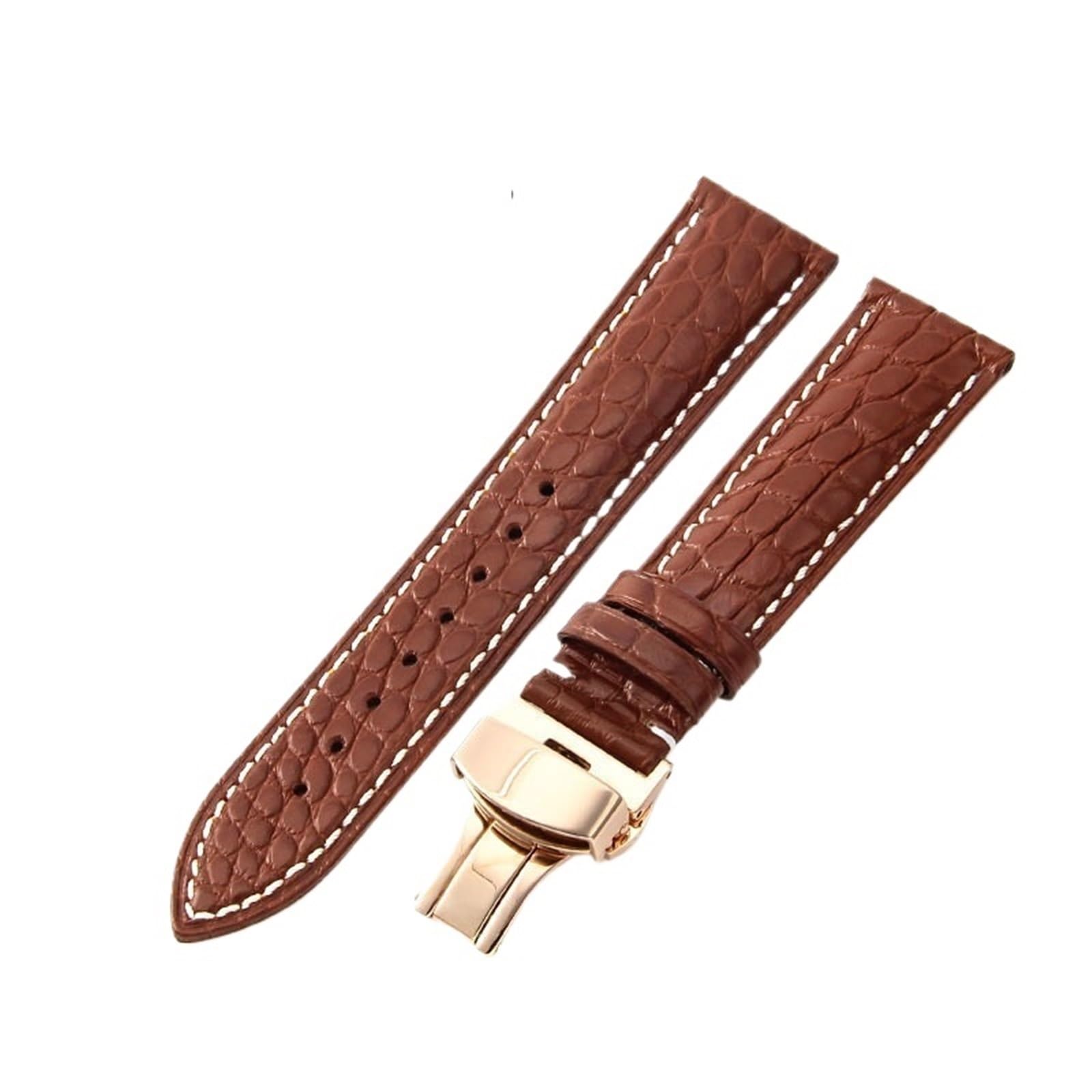Generico Męski i damski pasek do zegarka z prawdziwej skóry z klamrą igłową do MasterWatchband(Brown White-Rose-B1,20mm)