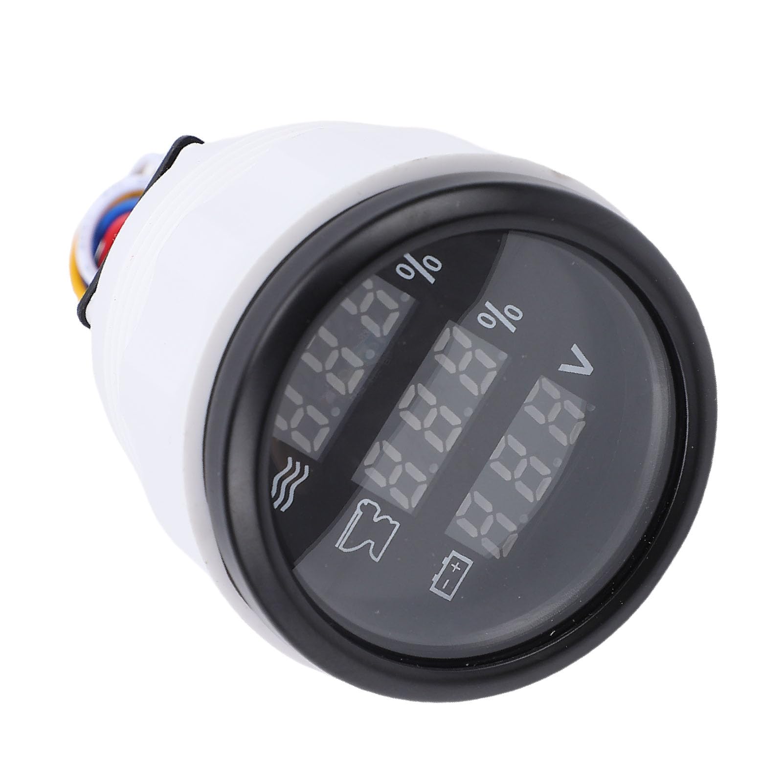 Medidor Digital 3 en 1 de 52 Mm, Monitor de Voltaje de Aguas Residuales de Nivel de Agua con Función de Alarma para Automóvil, Barco Marino, RV, Pantalla Azul (Esfera negra, bisel negro.)