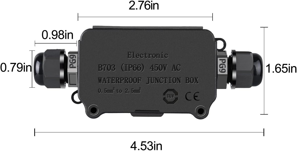 COOLWEST IP66 Junction Box Waterproof Outdoor 2 Cable PG9 Black Plastic Connector Gland Electrical