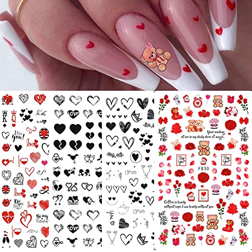 JMEOWIO Saint Valentin Stickers Ongles Nail Art 8 Feuilles Autocollants Ongles Autoadhésif Deco Ongle Nail Art Design Manucure Cover