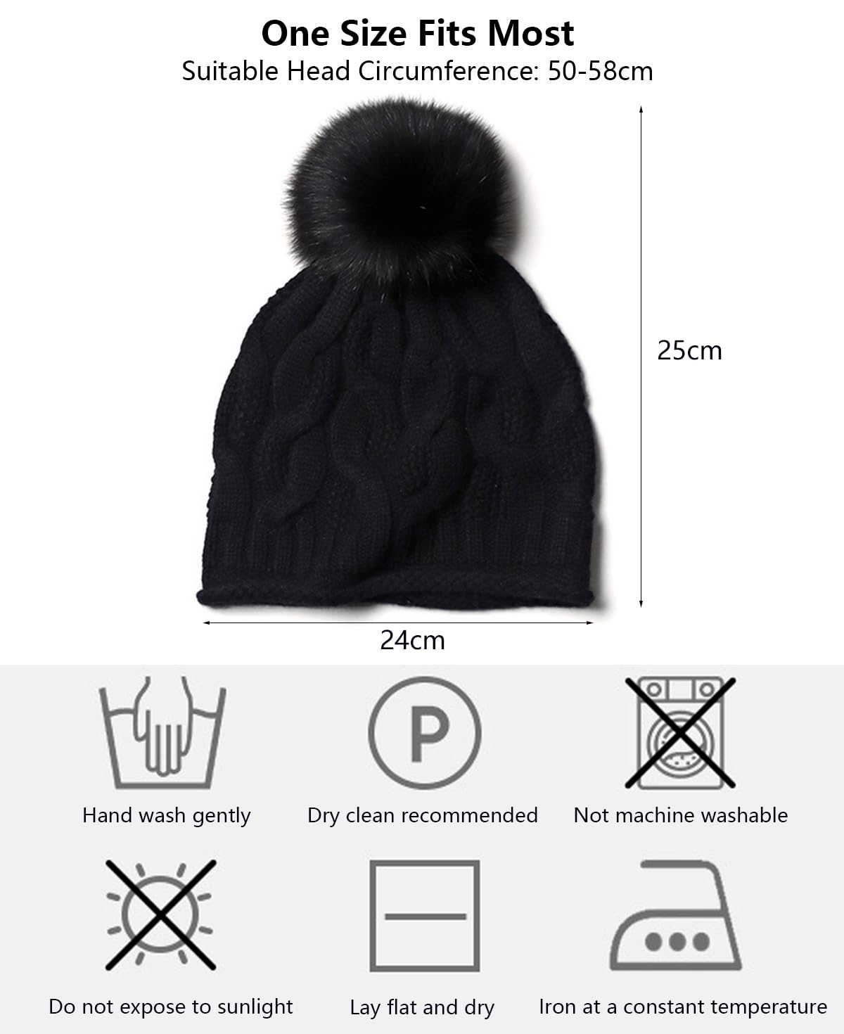 YUONNY Damska dzianinowa czapka beanie z dużym odpinanym pomponem, 100% kaszmiru, miękka, ciepła dzianinowa czapka z pomponem, damska zimowa wszechstronna czapka z pomponem z zawijanymi krawędziami