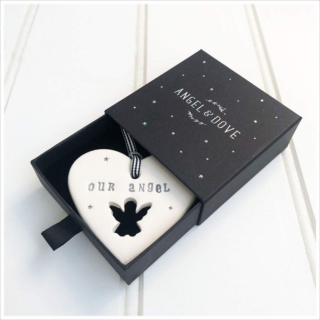 Angel & Dove White 'Our Angel' Sympathy Gift - Handmade Ceramic Heart Decoration In Gift Box