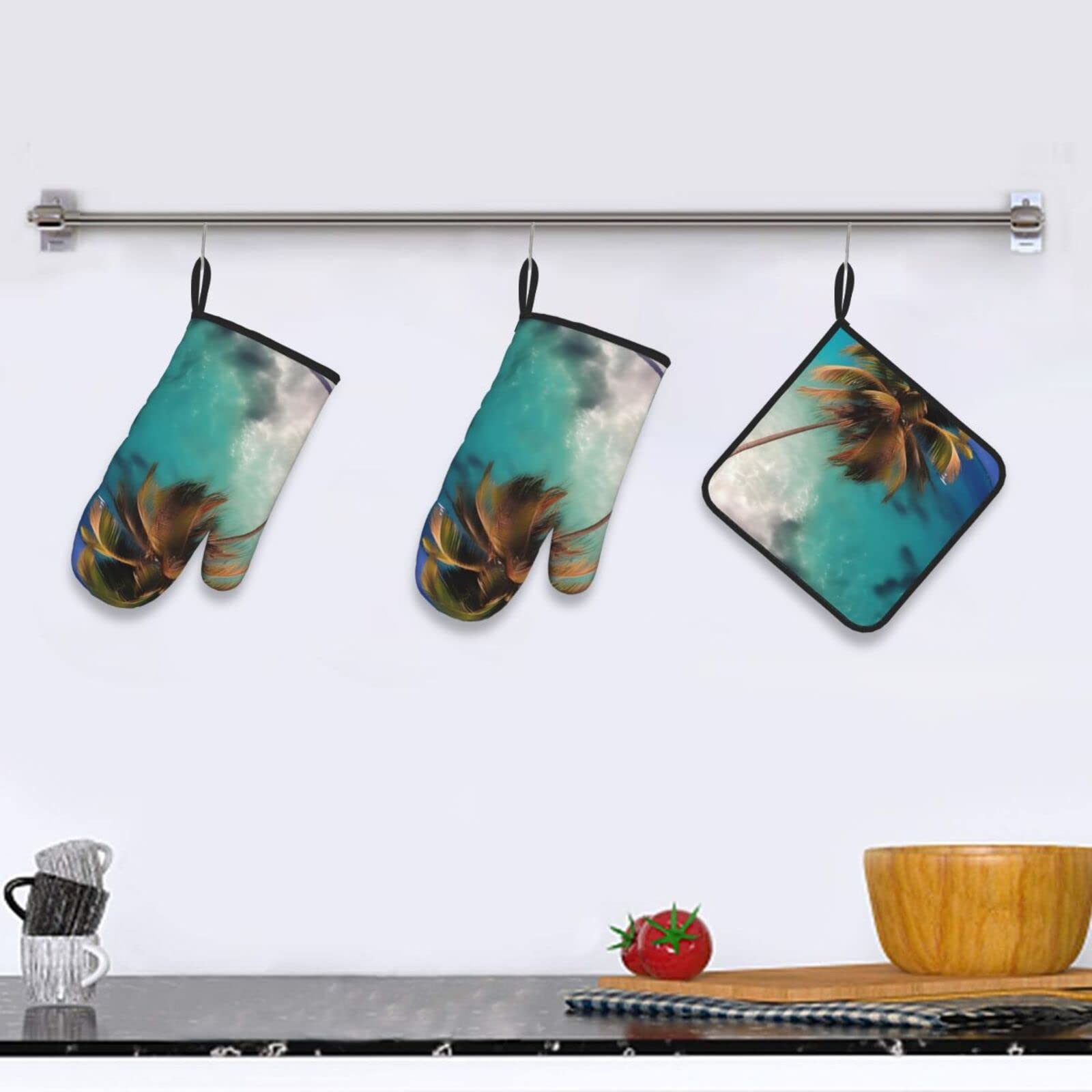 Set 3 Guanti Da Forno E Cuscinetti Tartarughe Spiaggia - Per Cucina E BBQ - Foto 12