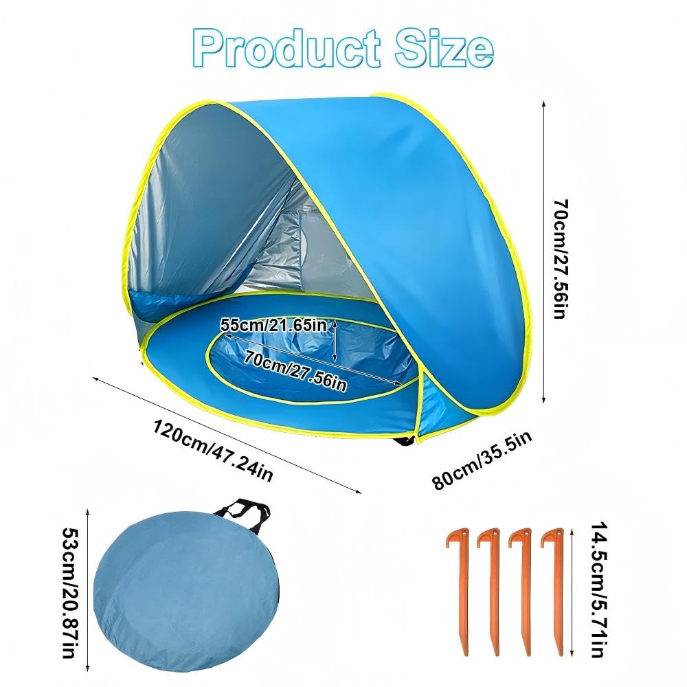 Tenda da Spiaggia Pop-up, Tenda da Spiaggia Bambini con Mini Piscina e Borsa, Tenda per Neonati Pieghevole Portatile Protezione Solare Anti-UV 50+, Tenda Spiaggia Bambini per Campeggio