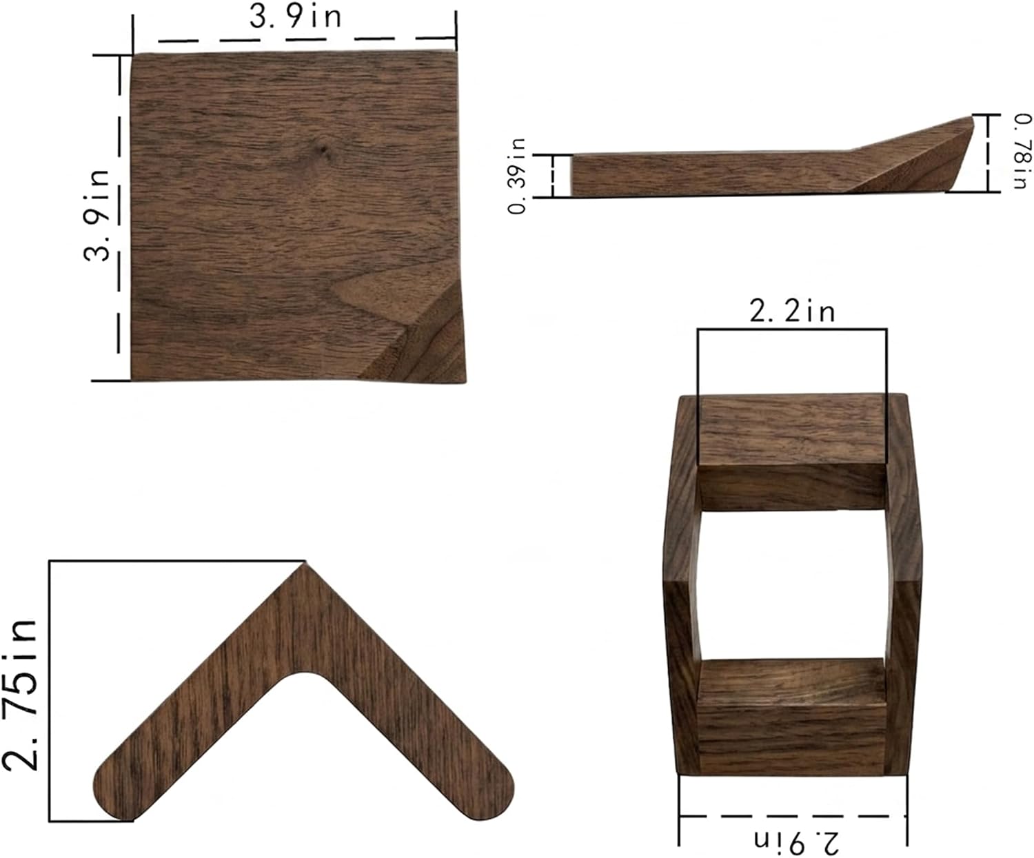 Wooden Coasters Set of 5 with Holder, Wood Square Drink Coasters for Coffee Table, Non-Slip, Heat Resistant, Rustic Wood Coaster for Drinks. (Walnut)