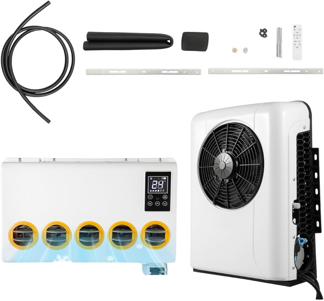 12V RV Air Conditioner, 11000BTU Truck Air Conditioner, 12 Volt AC Unit for Trucks, Campers, Vans, Split System with Remote, Fast Cooling, 400-600W Power, 250-450m³/h Airflow (Truck Type)