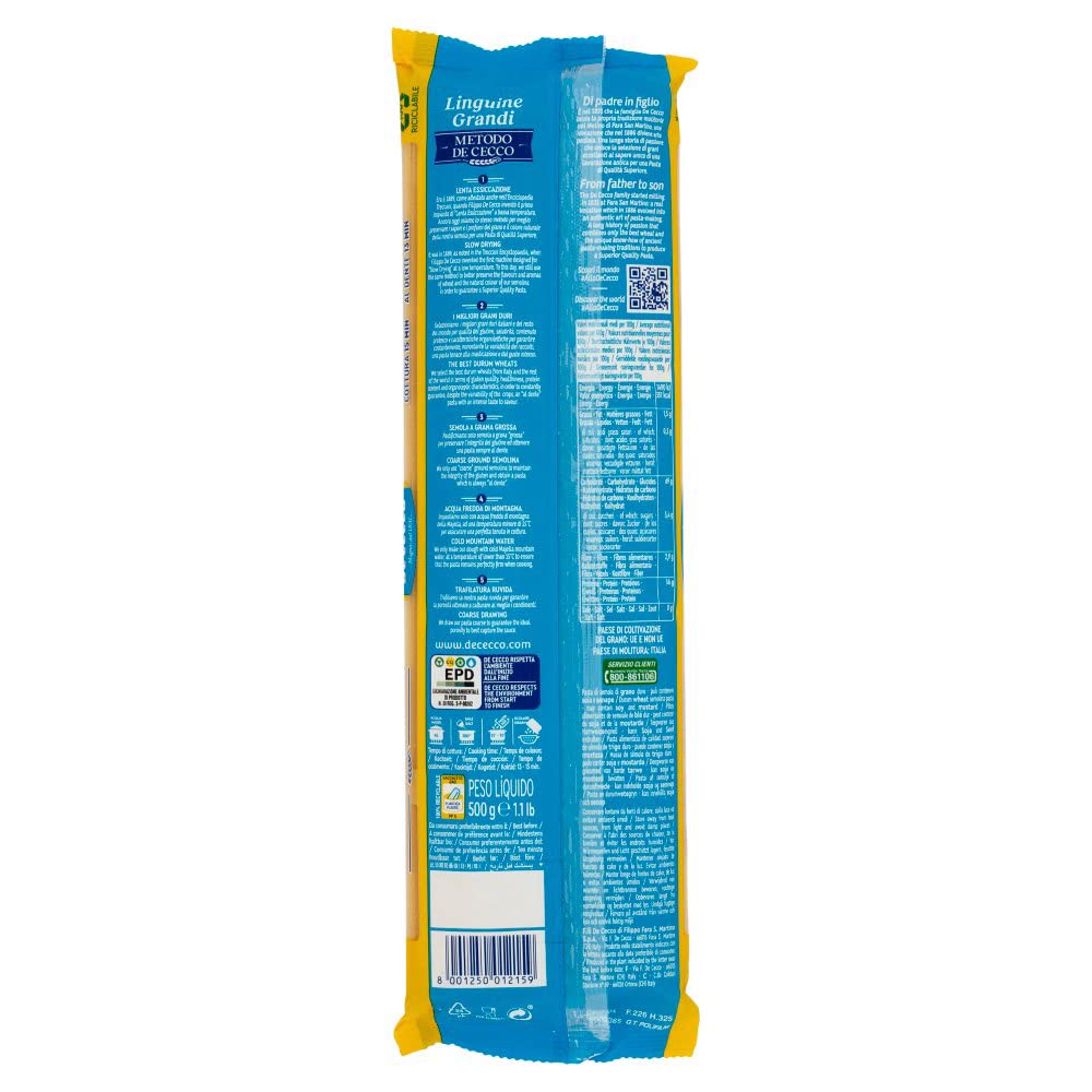 Italian Gourmet Pasta Linguine grandi n. 407 Nudeln 24 x 500g | Aus Hartweizengrieß, trafilata ruvida, formato lungo per sughi di mare e, Gesamtnettogewicht 12 kg + Kostenlos Polpa 400g