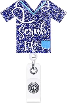 Scrub Life Badge Reel Holder, Navy Blue Badge Reels Retractable for Nurses, Cute Funny Badge Clip RN LVN LPN CNA Nursing Student Medical Essentials ID Name Card Badge with Alligator Clip