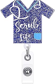 ANDGING Scrub Life Badge Reel Holder, Navy Blue Badge Reels Retractable for Nurses, Cute Funny Badge Clip RN LVN LPN CNA Nursing Student Medical Essentials ID Name Card Badge with Alligator Clip