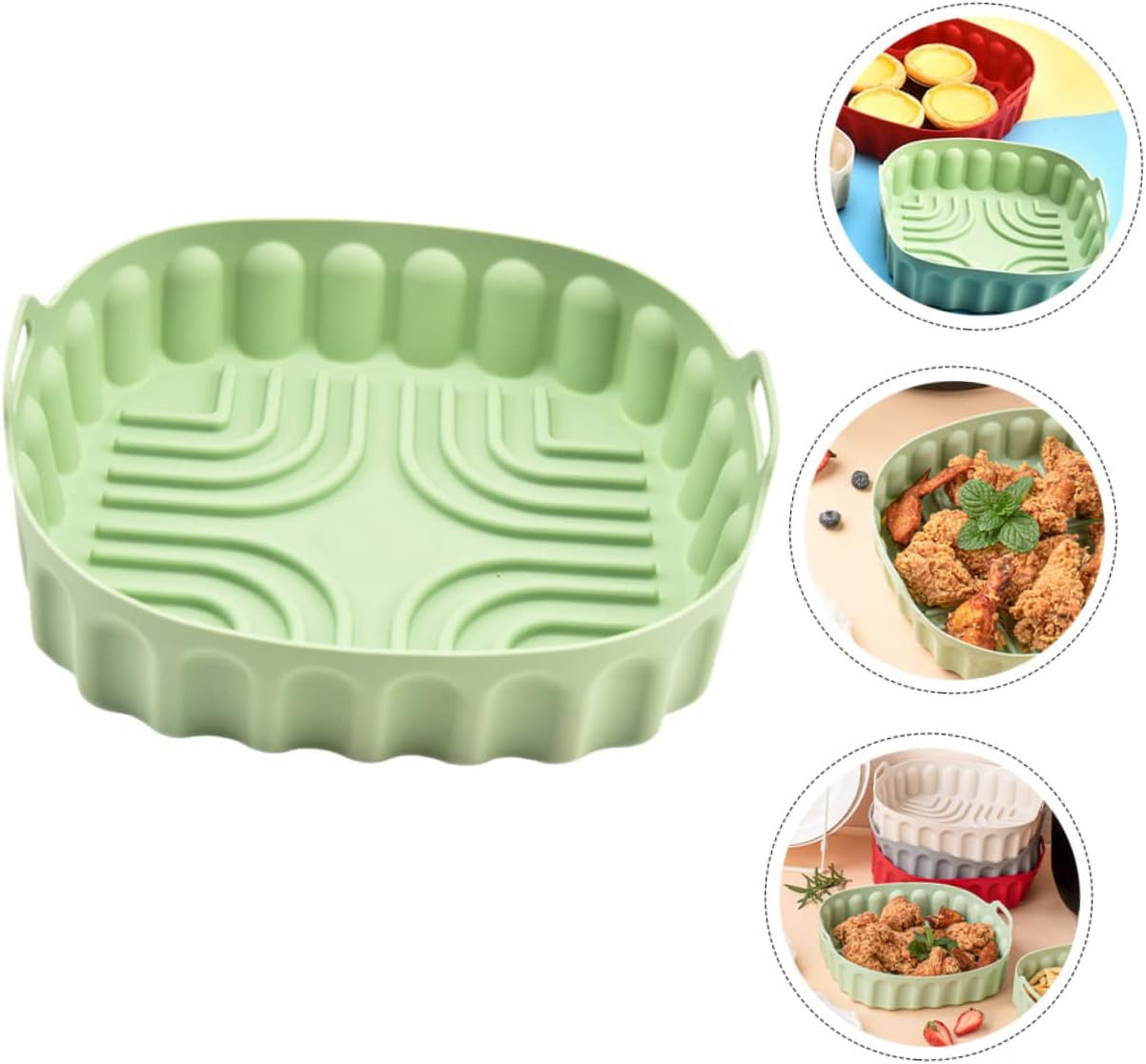 4個のエアフライヤーパン蒸しバスケットライナーエアフライヤーベーキングバスケットエアフライヤーベーキングトレイ再利用可能なフライヤー